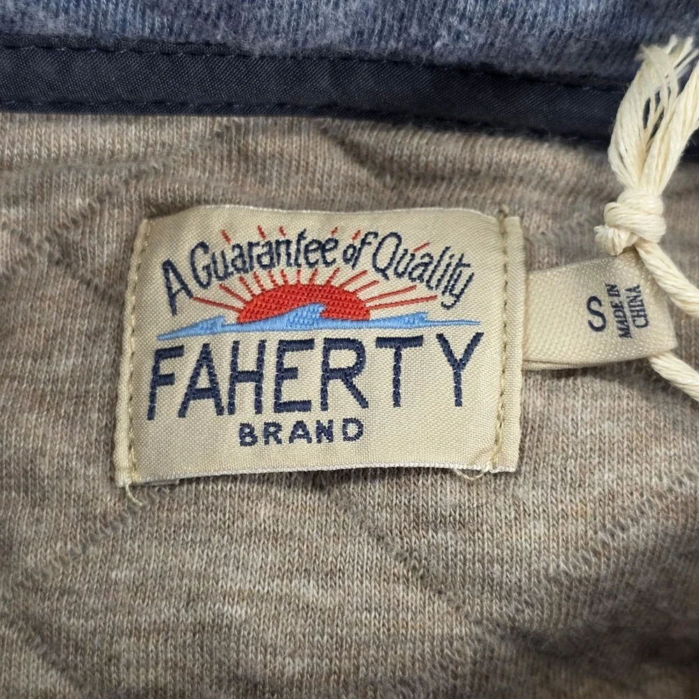 NEW Faherty Epic Quilted Fleece Pullover Mens Small Blue Diamond Snap Mock‎ Neck